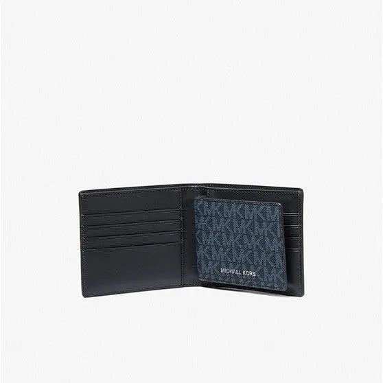 Michael Kors Harrison Logo Billfold With Passcase Wallet, Navy