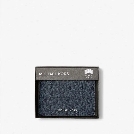 Michael Kors Harrison Logo Billfold With Passcase Wallet, Navy