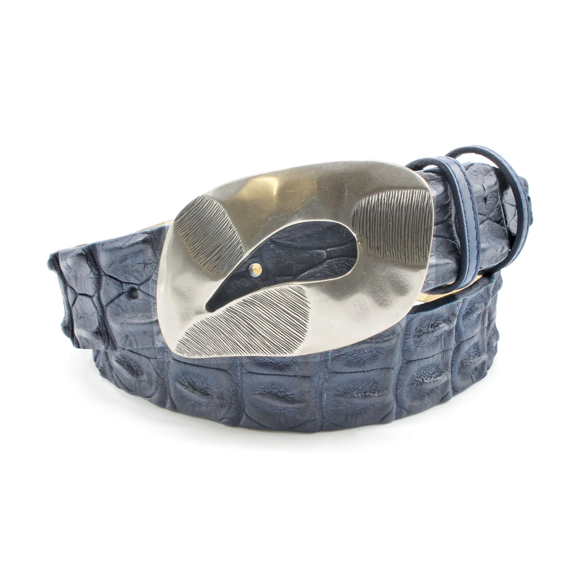 Navy Blue Porosus Crocodile Sculptural Belt