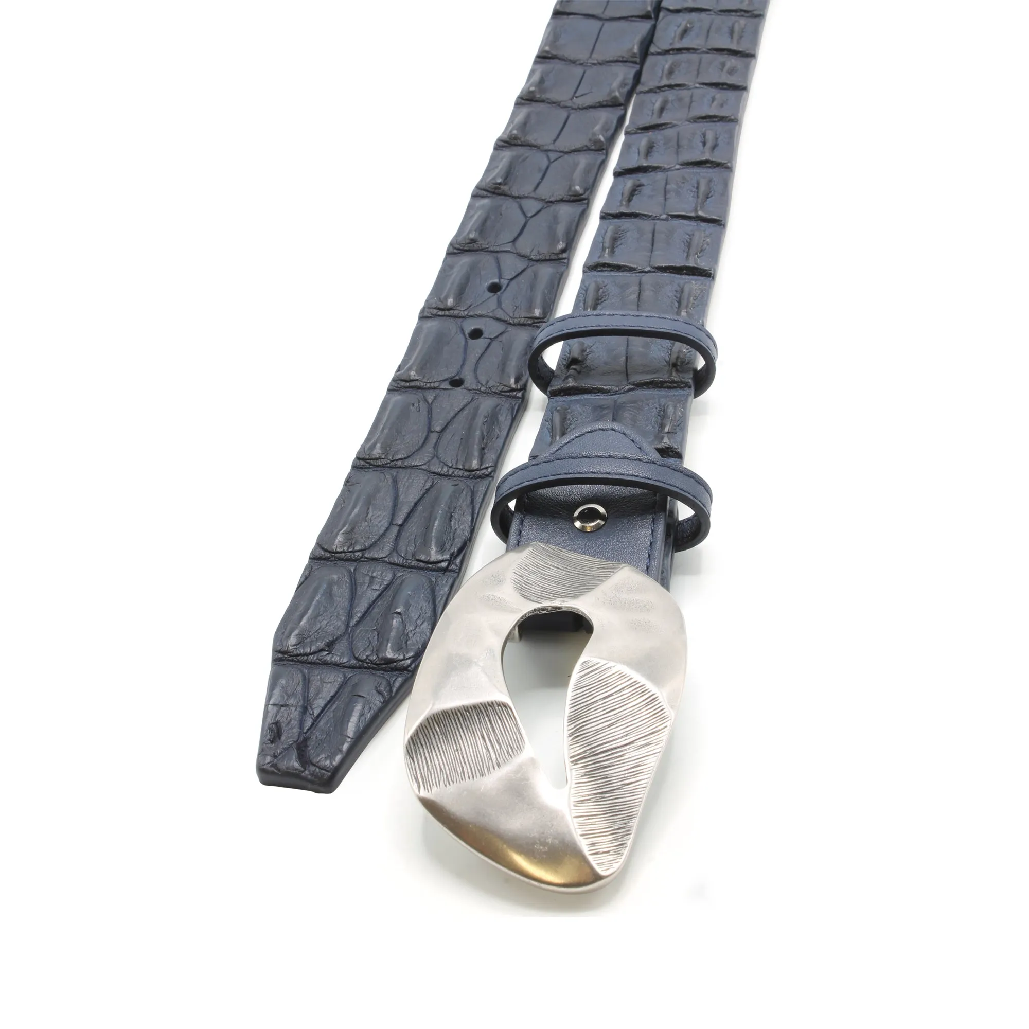 Navy Blue Porosus Crocodile Sculptural Belt