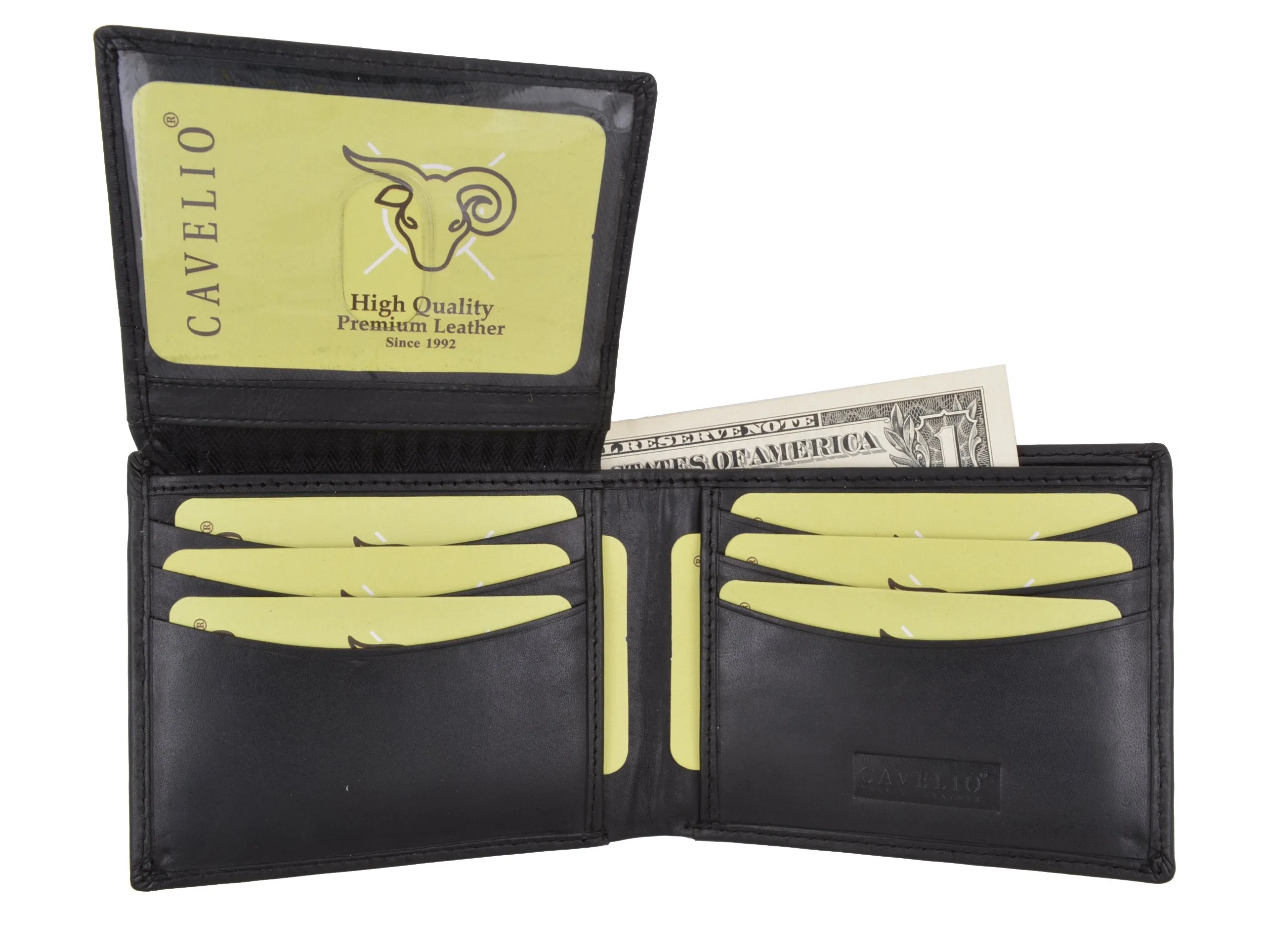 New Cavelio High Quality Mens Genuine Leather Flap Up ID Card Holder Bifold Wallet 730053