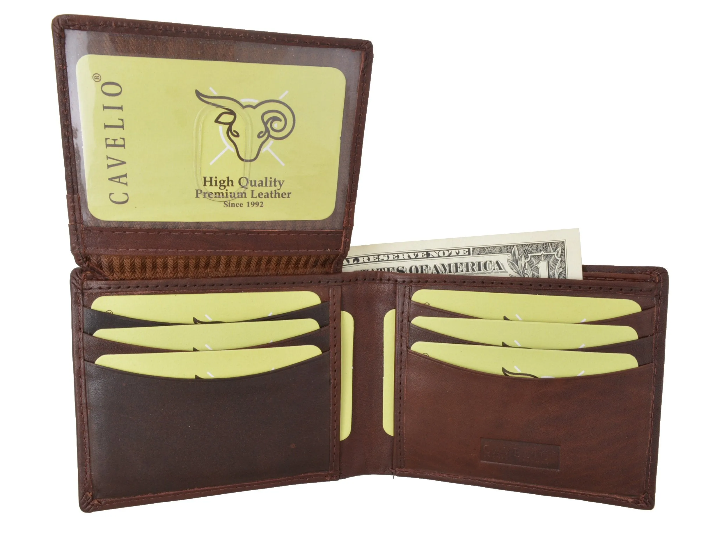 New Cavelio High Quality Mens Genuine Leather Flap Up ID Card Holder Bifold Wallet 730053