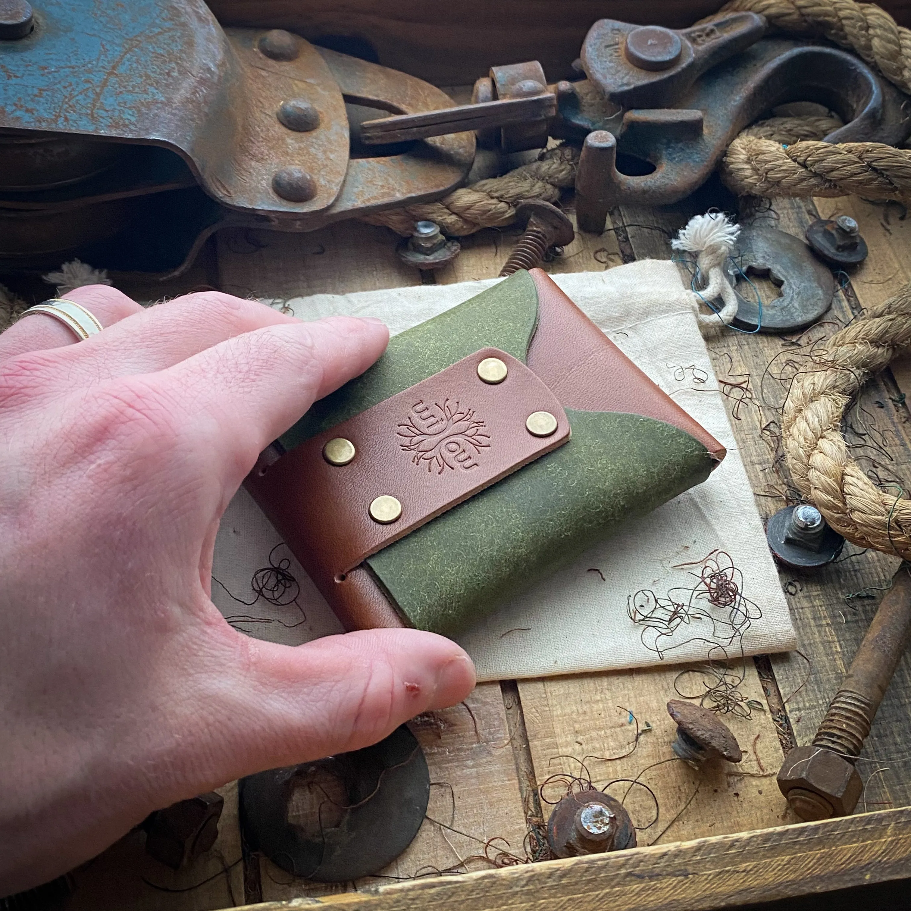 Original Wask Minimalist Wallet - Olive Pueblo and Bourbon - Raw