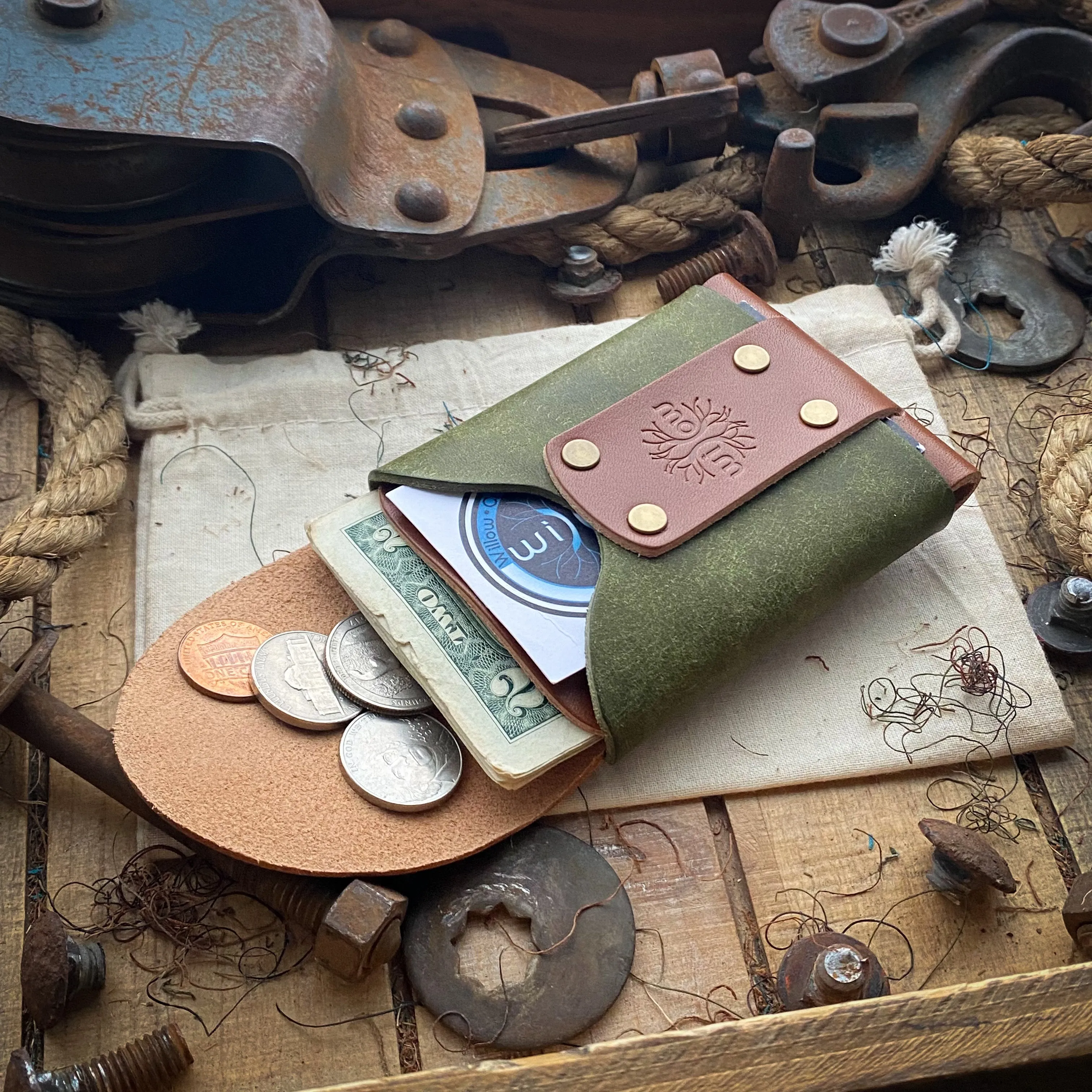 Original Wask Minimalist Wallet - Olive Pueblo and Bourbon - Raw