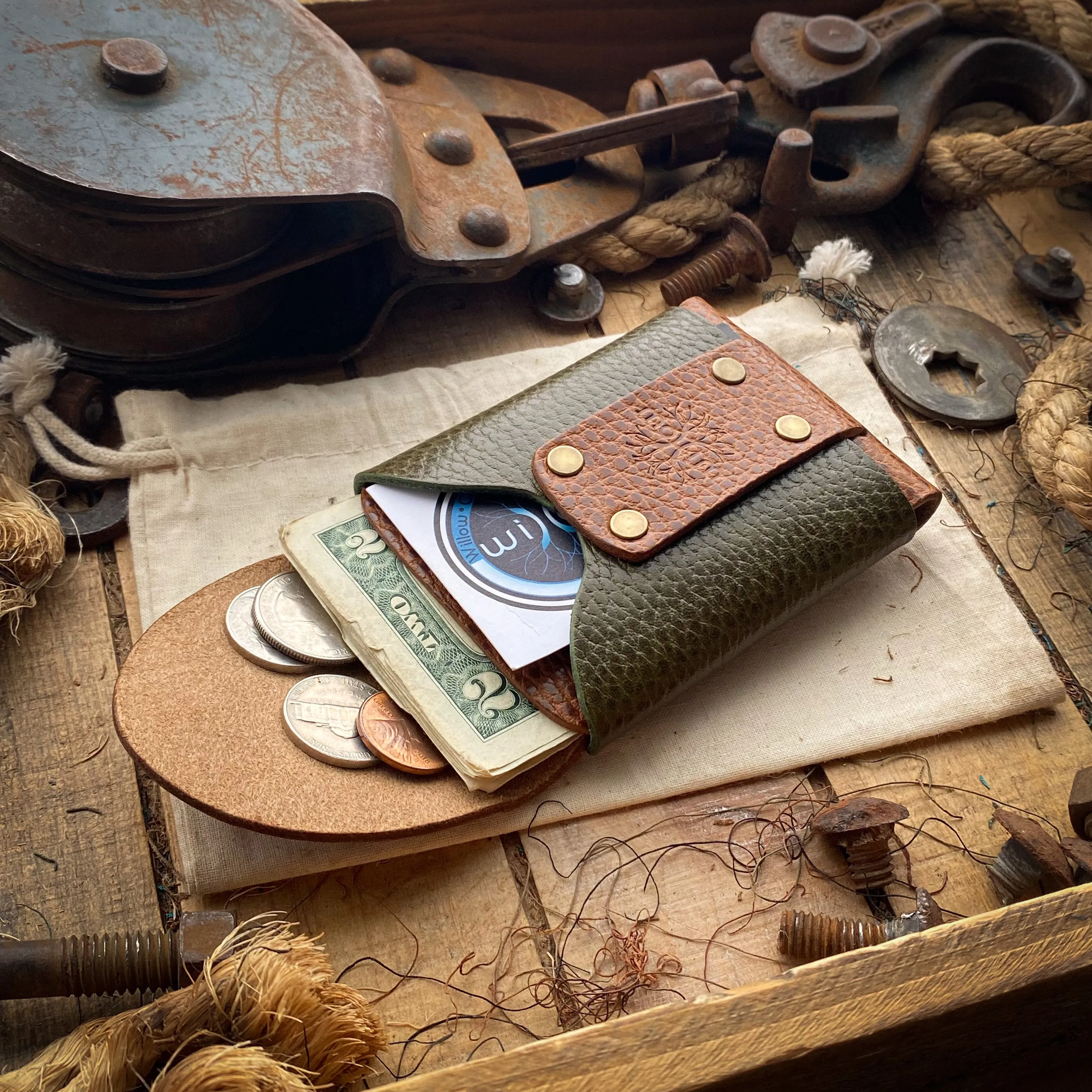 Original Wask Minimalist Wallet - Whiskey Dollaro and Olive Dollaro