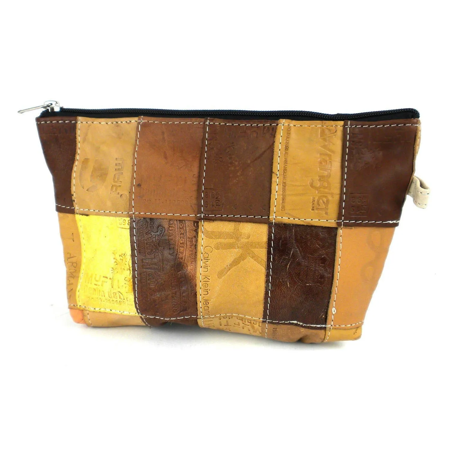 Patched Leather Pouch - Brown Upcycled Materials