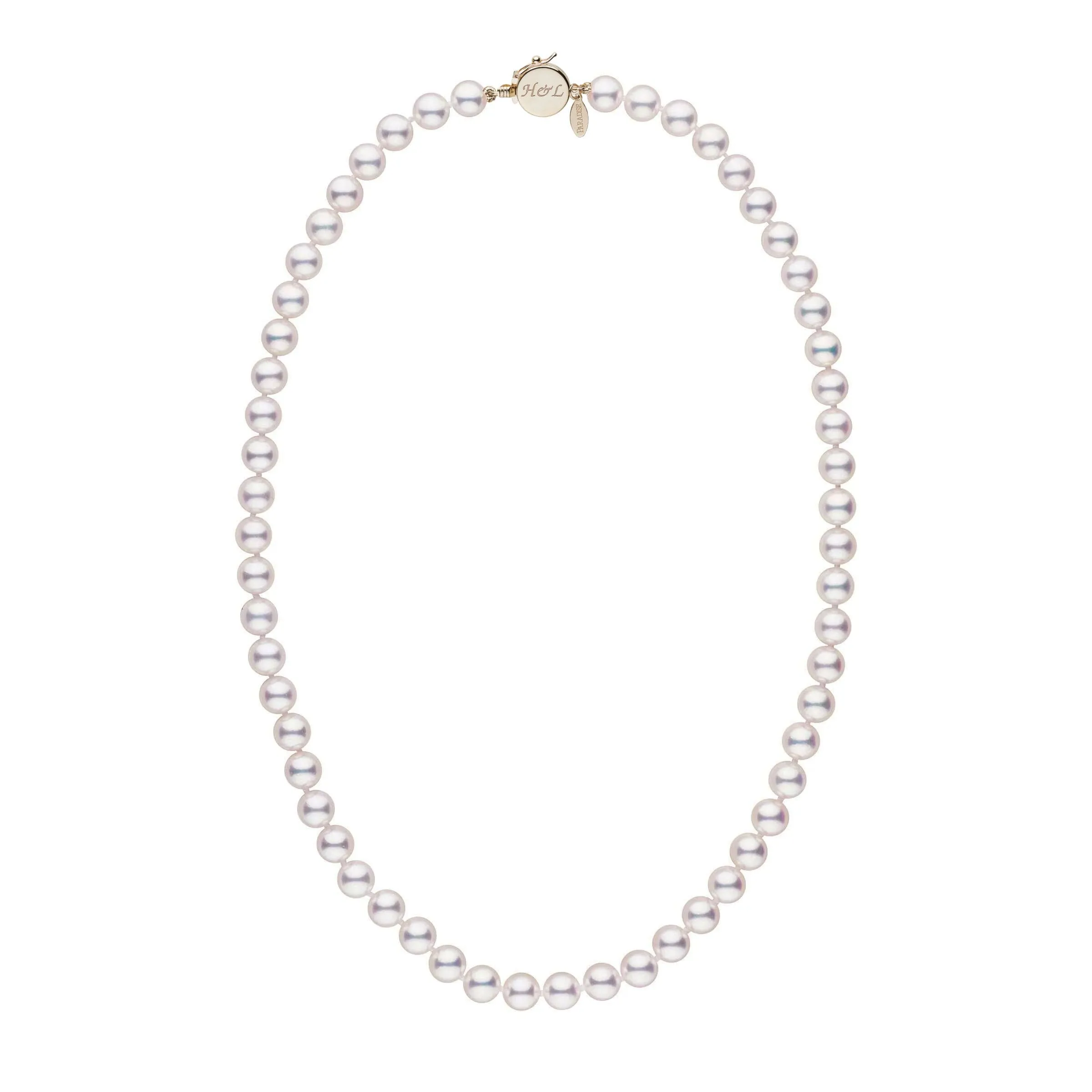 Personalized 18 Inch 7.0-7.5 mm Hanadama Akoya Pearl Circle Clasp Necklace