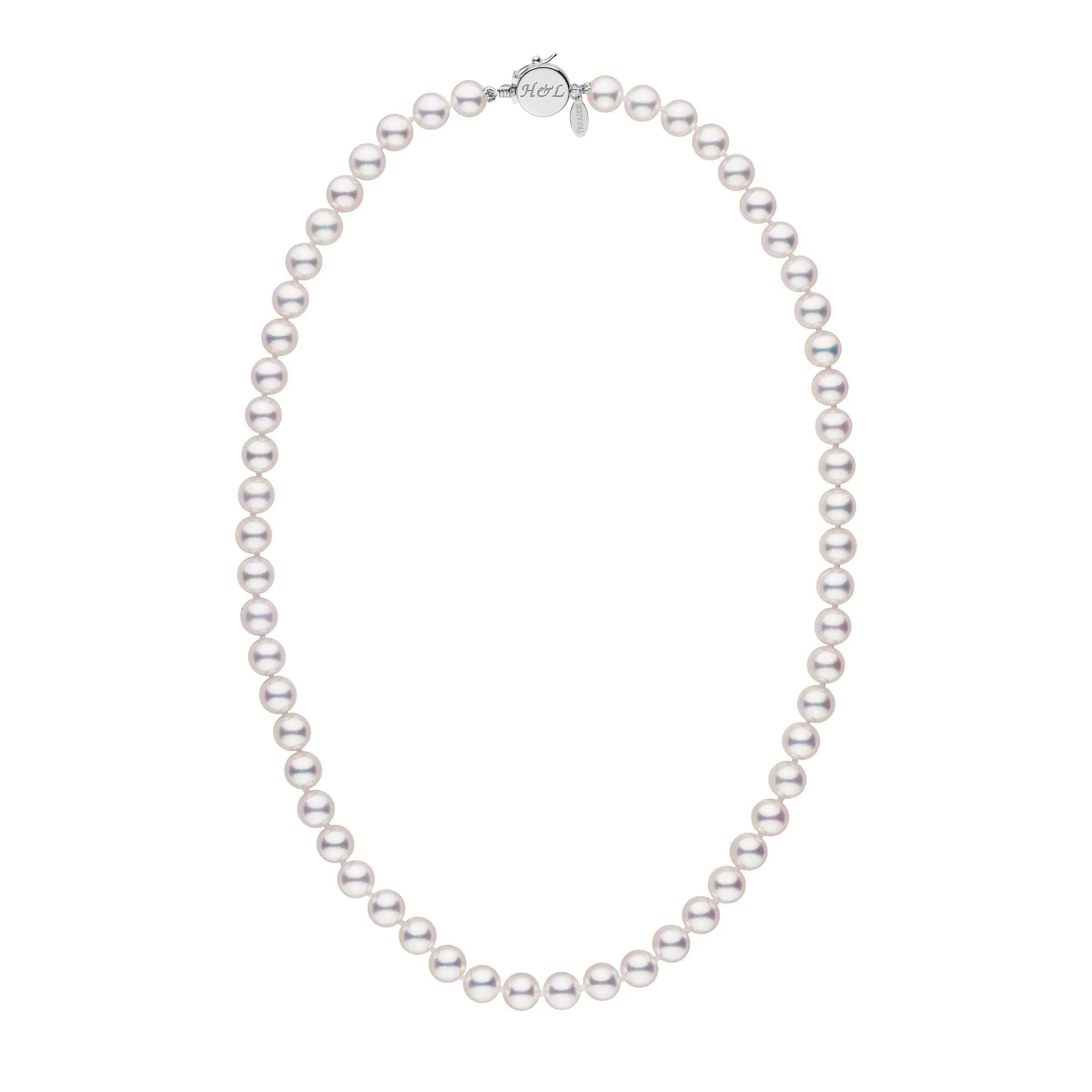 Personalized 18 Inch 7.0-7.5 mm Hanadama Akoya Pearl Circle Clasp Necklace