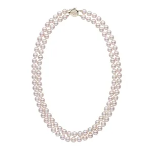 Personalized 7.0-7.5 mm AAA Akoya Pearl Double Strand Circle Clasp Necklace