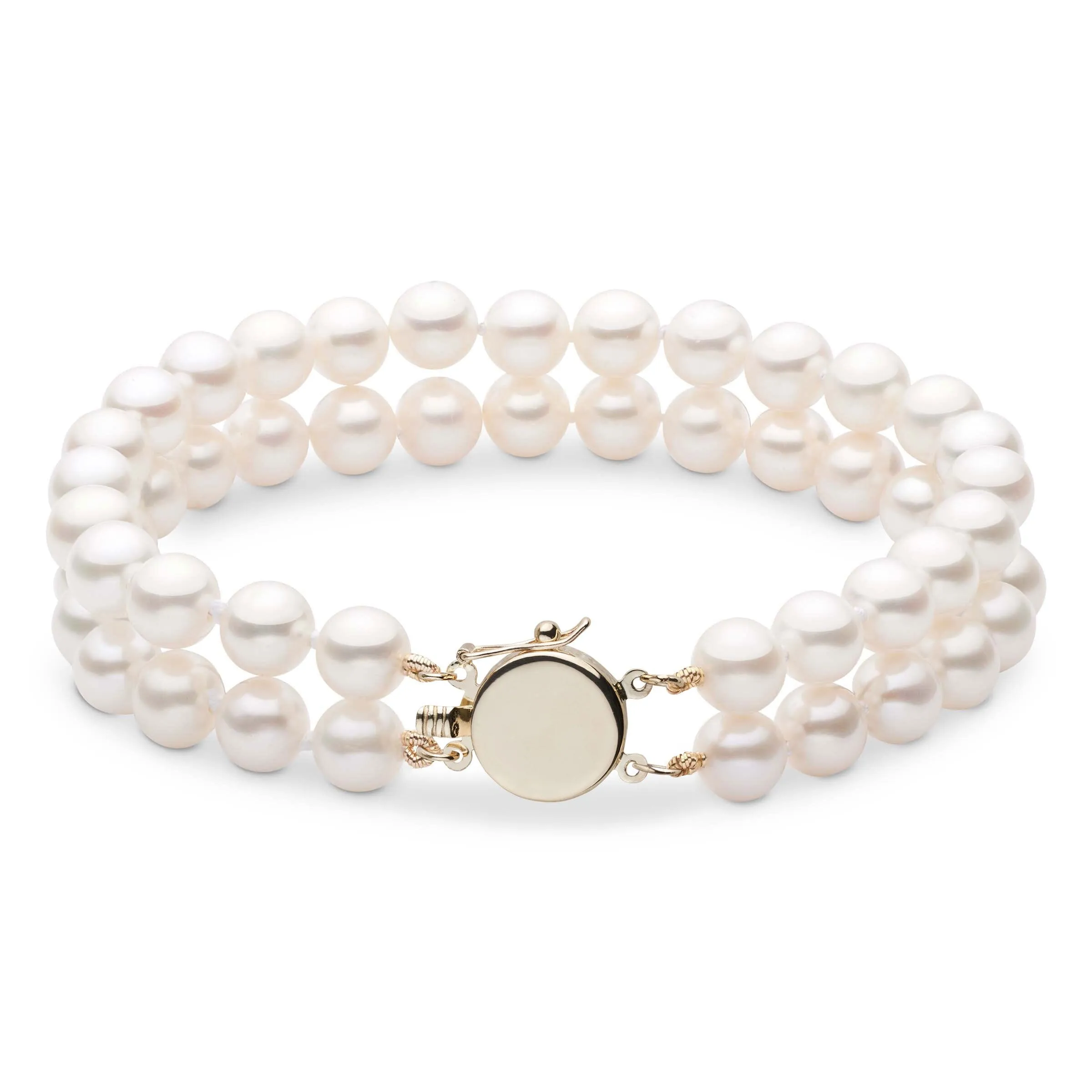 Personalized 7.5-8.0 mm AAA White Freshwater Pearl Double Strand Circle Clasp Bracelet