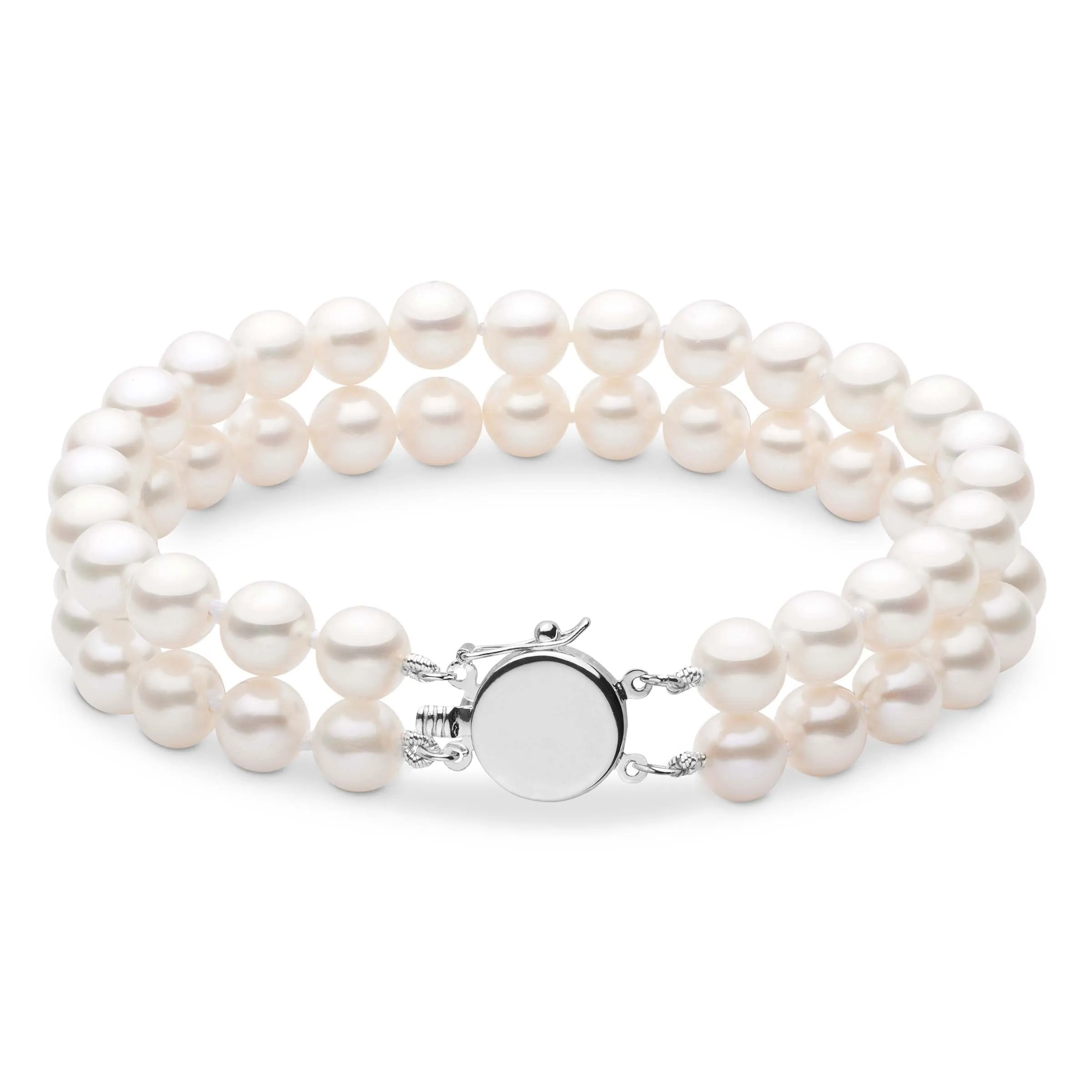 Personalized 7.5-8.0 mm AAA White Freshwater Pearl Double Strand Circle Clasp Bracelet