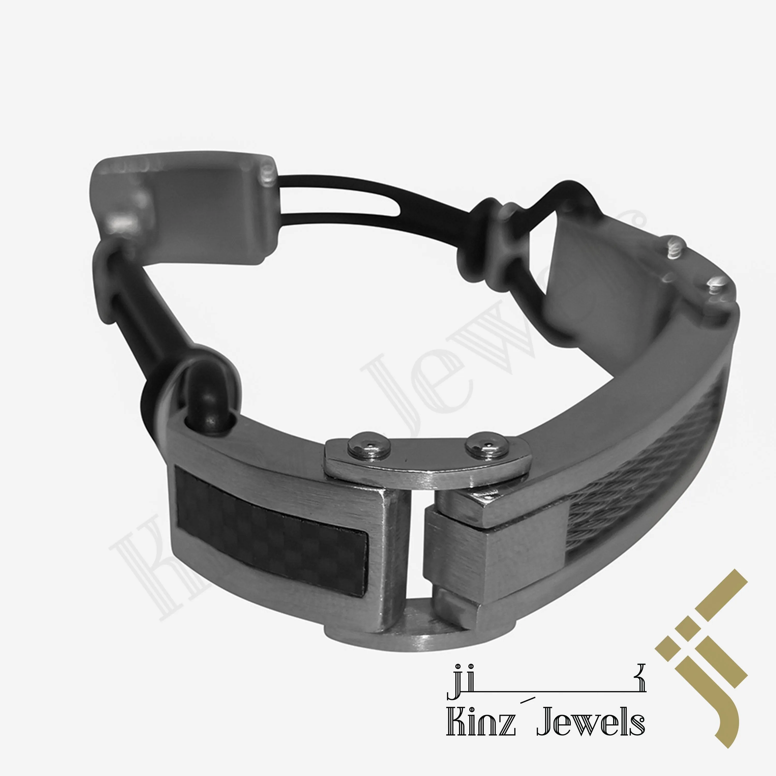 Personalized High Quality Stainless Steel Carbon Fiber Edges Rubber Bracelet