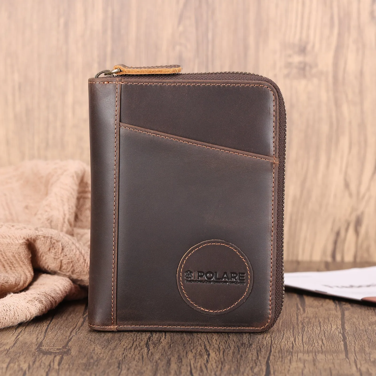 Polare Full Grain Leather Dual Passport Wallet and RFID Blocking Bifold Passport Cover Travel Document Organizer Holder 2 Passports