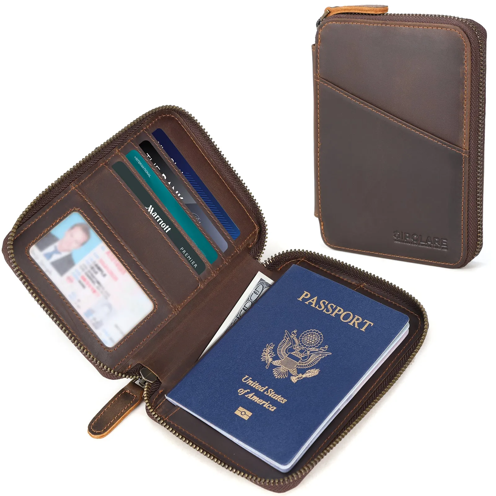 Polare Full Grain Leather Travel Passport Wallet RFID Blocking Passport Holder Soft Bifold Cover Case with YKK Zipper