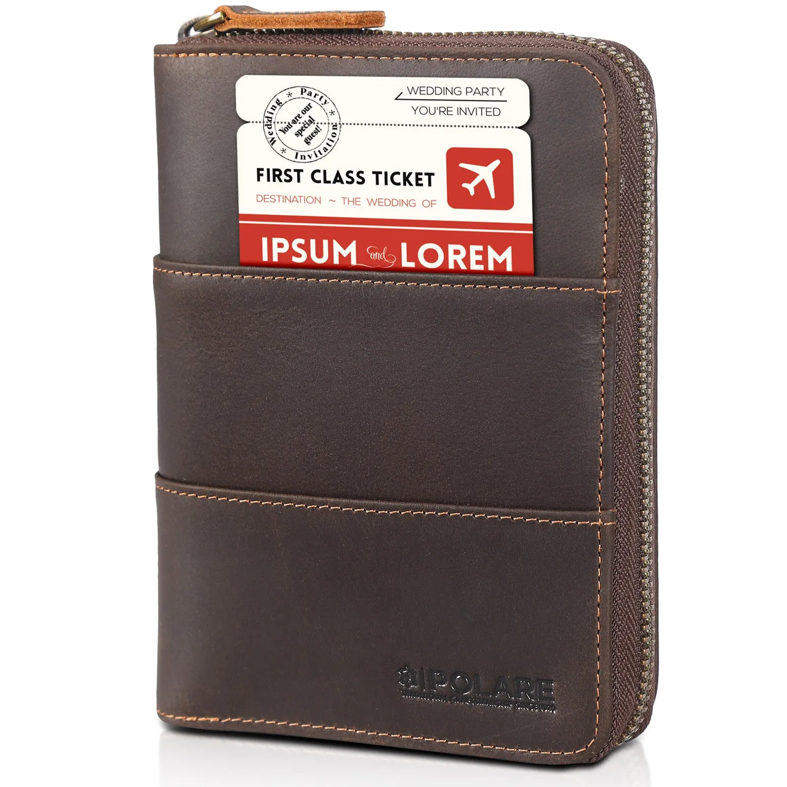 Polare Full Grain Leather Travel Passport Wallet with YKK Zipper and RFID Blocking Document Organizer Holder 2 Passports (Cocoa Brown/Dark Brown)