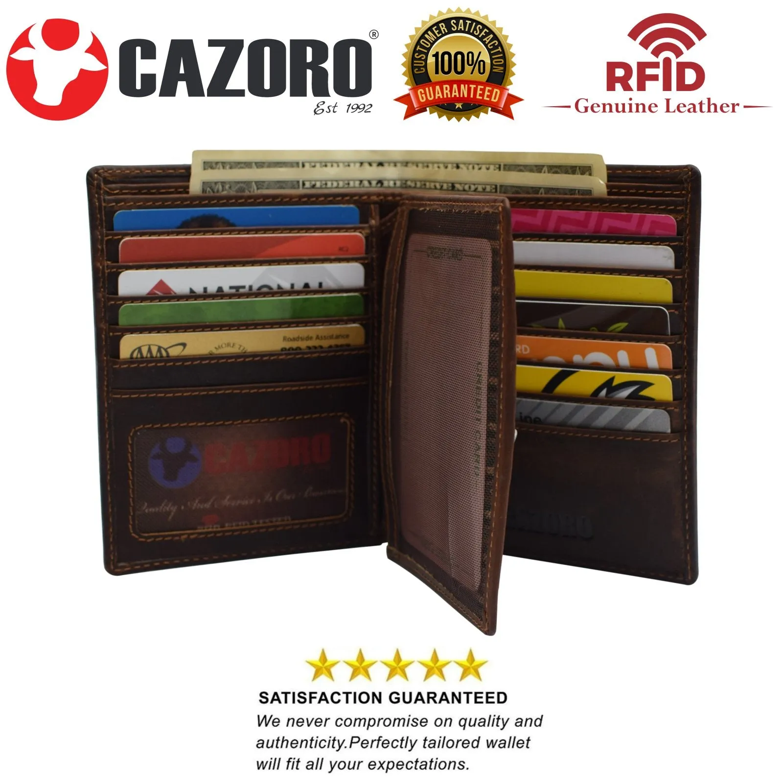 RFID 615502RHU  RFID Blocking Bifold Hipster Multi Credit Card ID Holder Wallet Vintage Leather by Cazoro