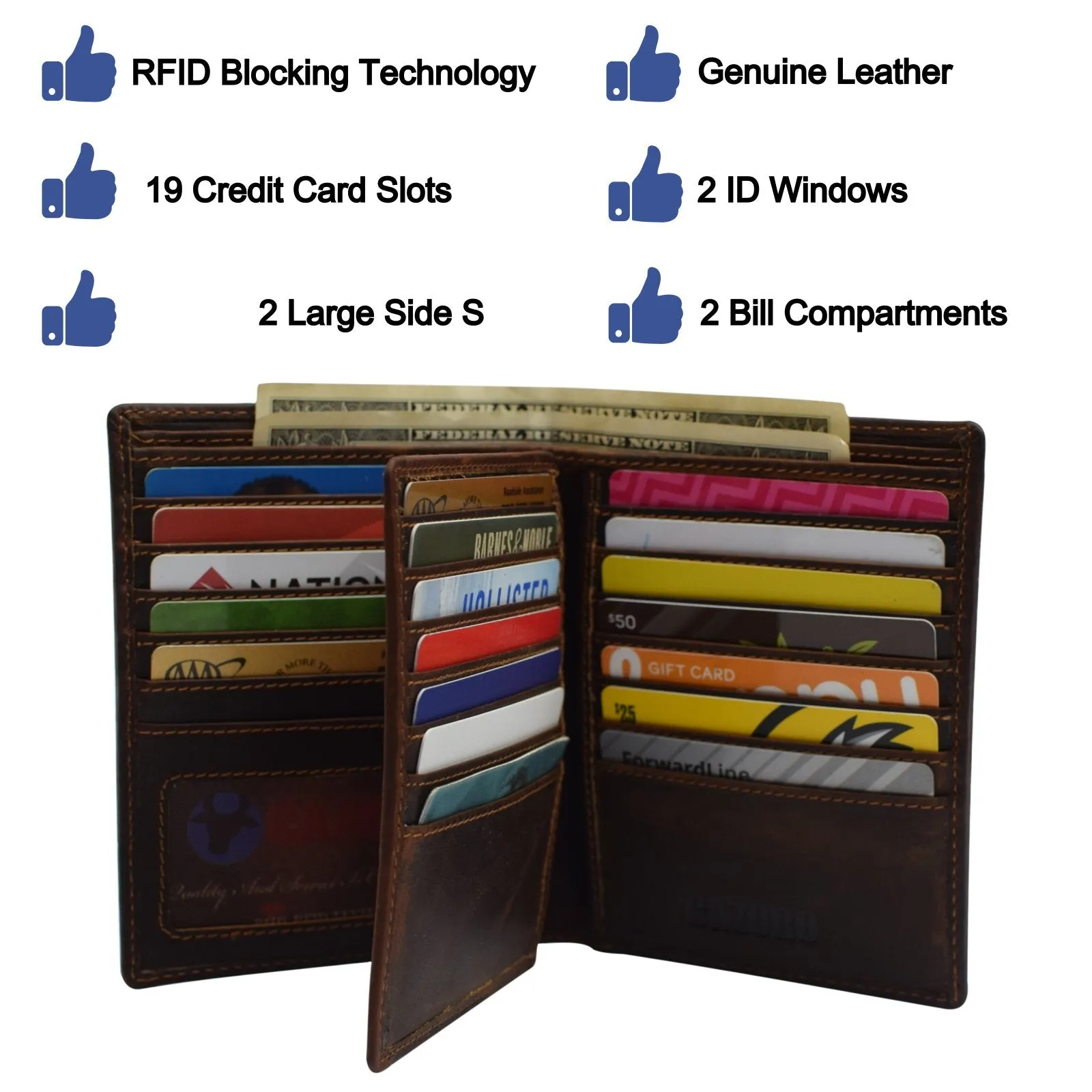 RFID 615502RHU  RFID Blocking Bifold Hipster Multi Credit Card ID Holder Wallet Vintage Leather by Cazoro