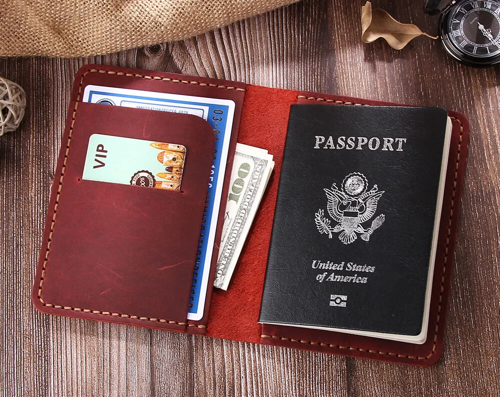 Robrasim Personalized Leather Travel Passport covers, Handmade Passport Wallet Holder