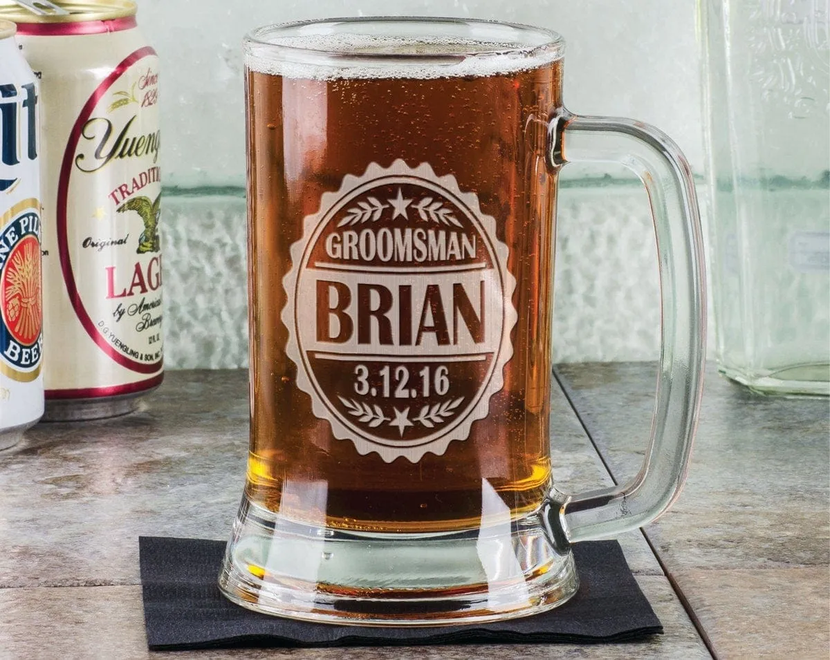 Single 16 Oz Beer Stein Classic Personalized Groomsman Groom Best Man Beer Mug Engraved Wedding Celebration Gift Idea Etched Bachelor Idea