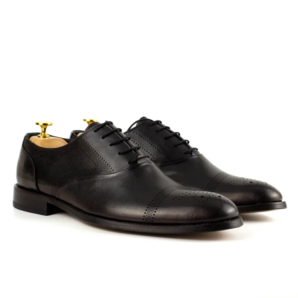 Sposami Black Men's Leather Oxford Shoes