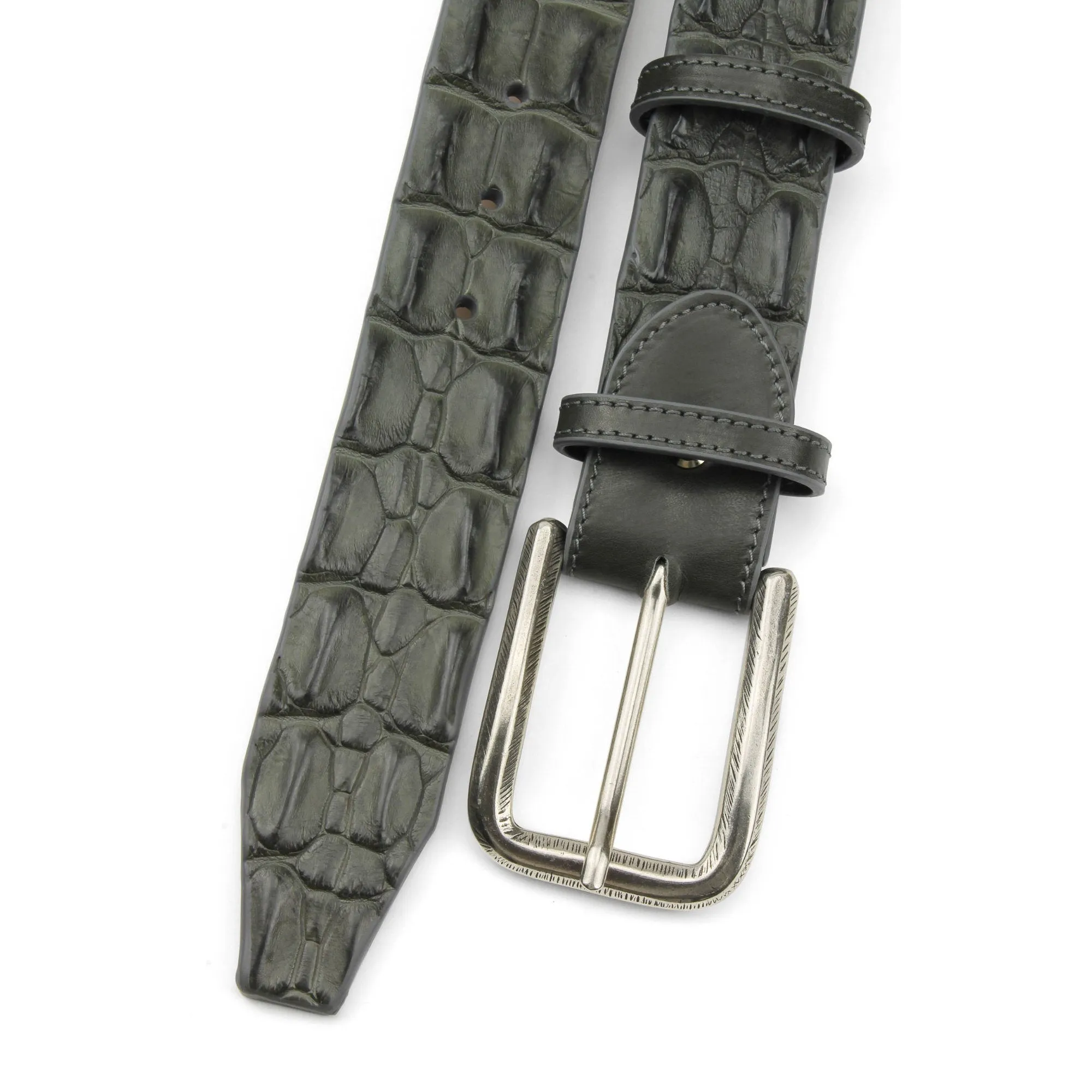 Steel Grey Genuine Porosus Crocodile Feather Edge Belt