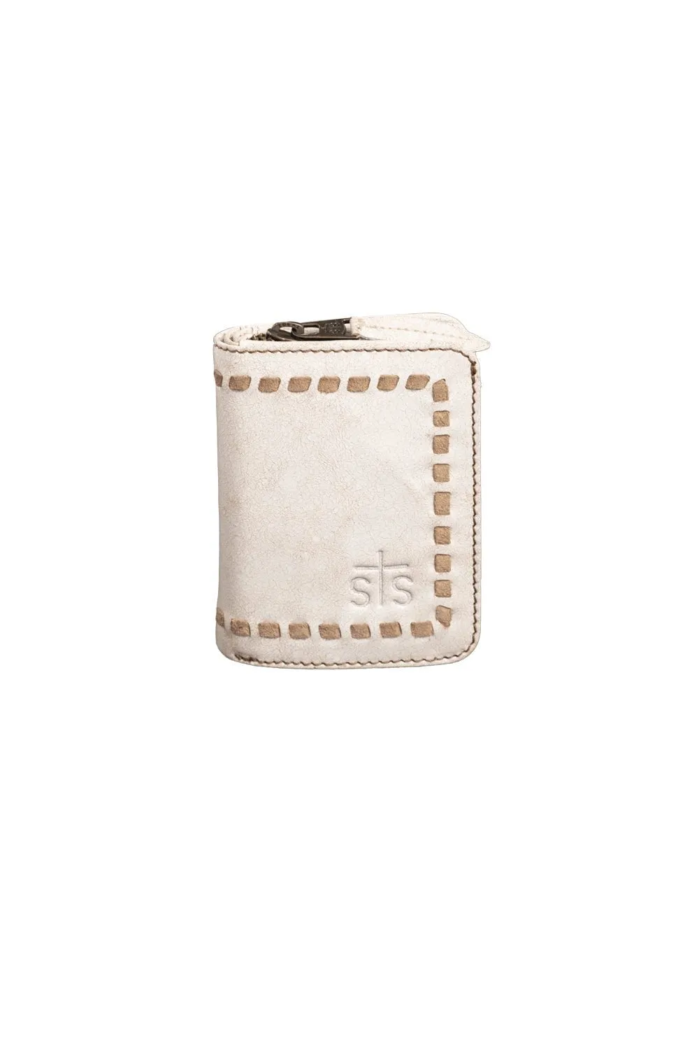 STS Ranchwear Womens Cremello Soni White/Tan Leather Zip Around Wallet