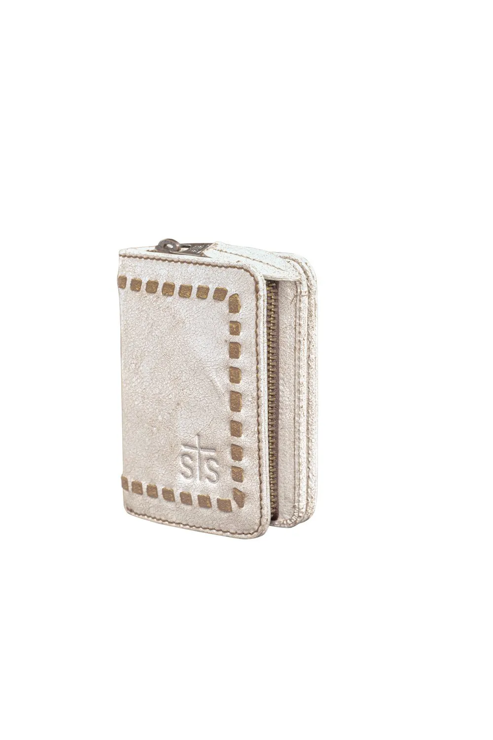 STS Ranchwear Womens Cremello Soni White/Tan Leather Zip Around Wallet