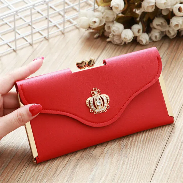 Trendy Fashion Crystal Diamond Crown Card Holder Clutch Wallet