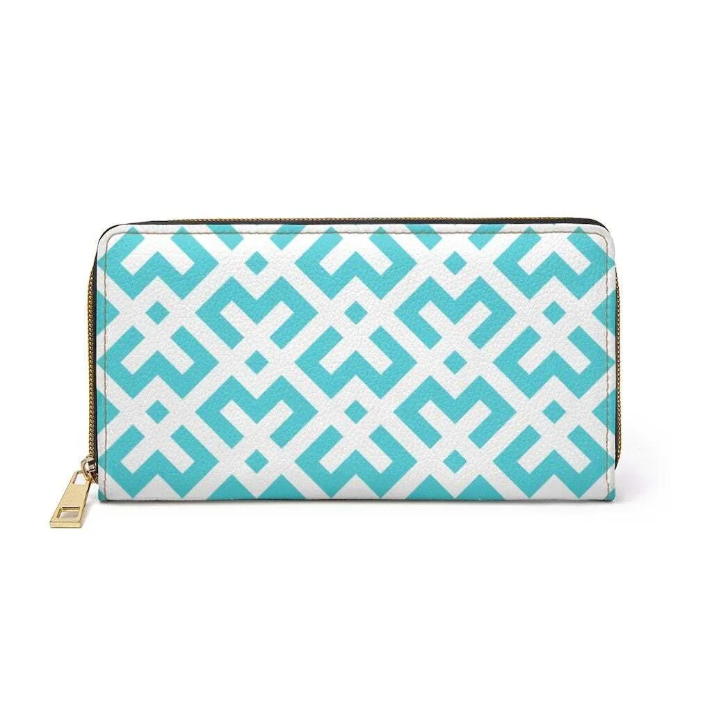 Uniquely You Womens Wallet - Zip Purse / White & Pastel Green Geometric