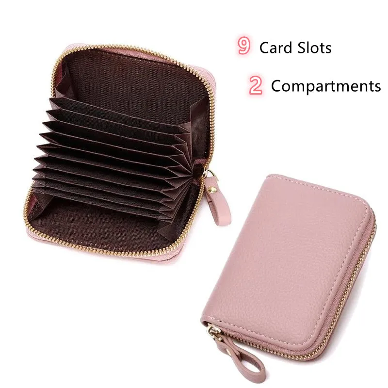 Unisex RDIF Card Holder Zipper PU Leather Purse