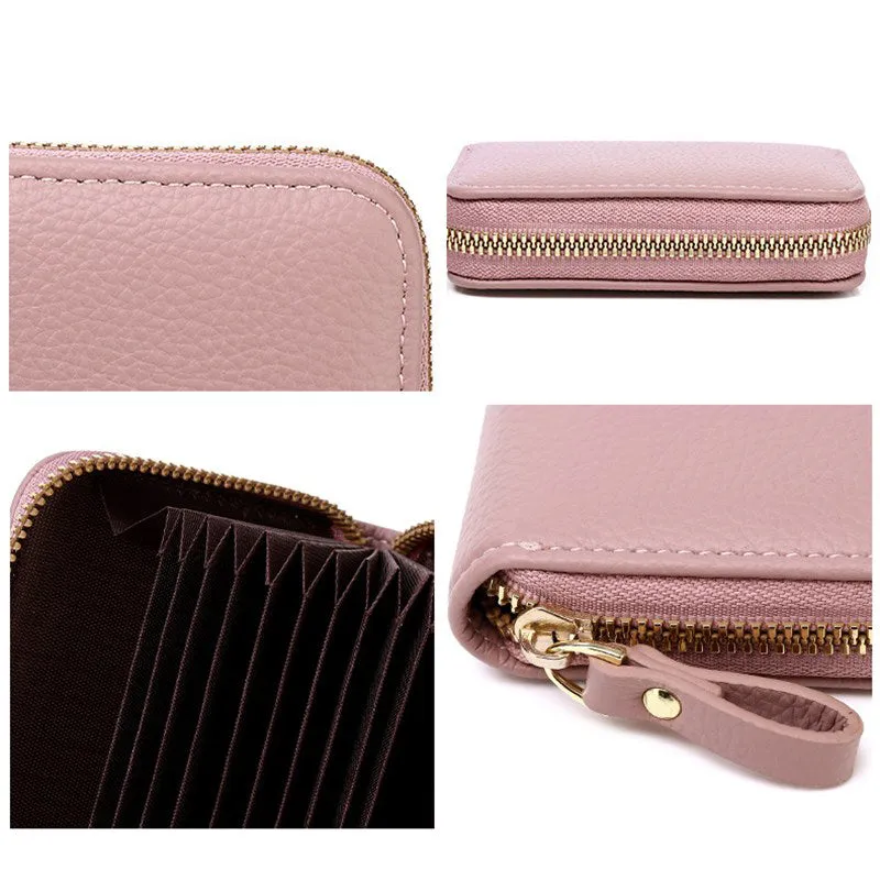 Unisex RDIF Card Holder Zipper PU Leather Purse