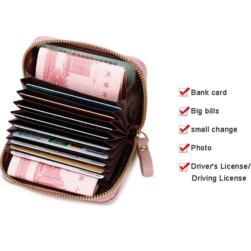 Unisex RDIF Card Holder Zipper PU Leather Purse