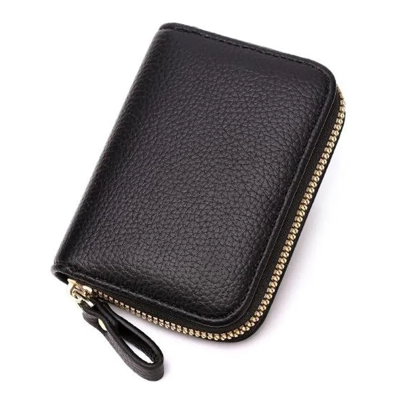 Unisex RDIF Card Holder Zipper PU Leather Purse