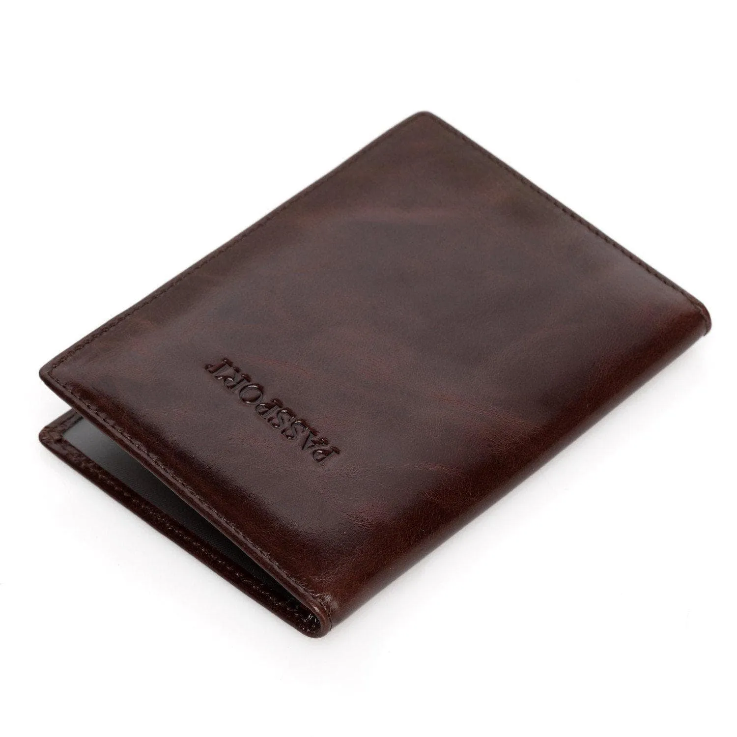 Venice Distressed Leather Passport Wallet Holder - Brown - Monogram