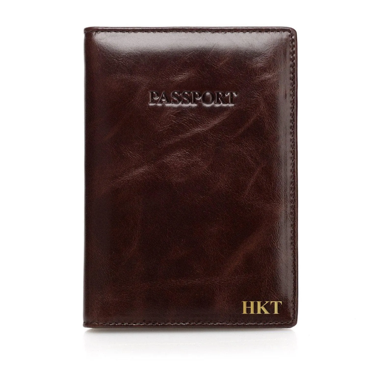 Venice Distressed Leather Passport Wallet Holder - Brown - Monogram