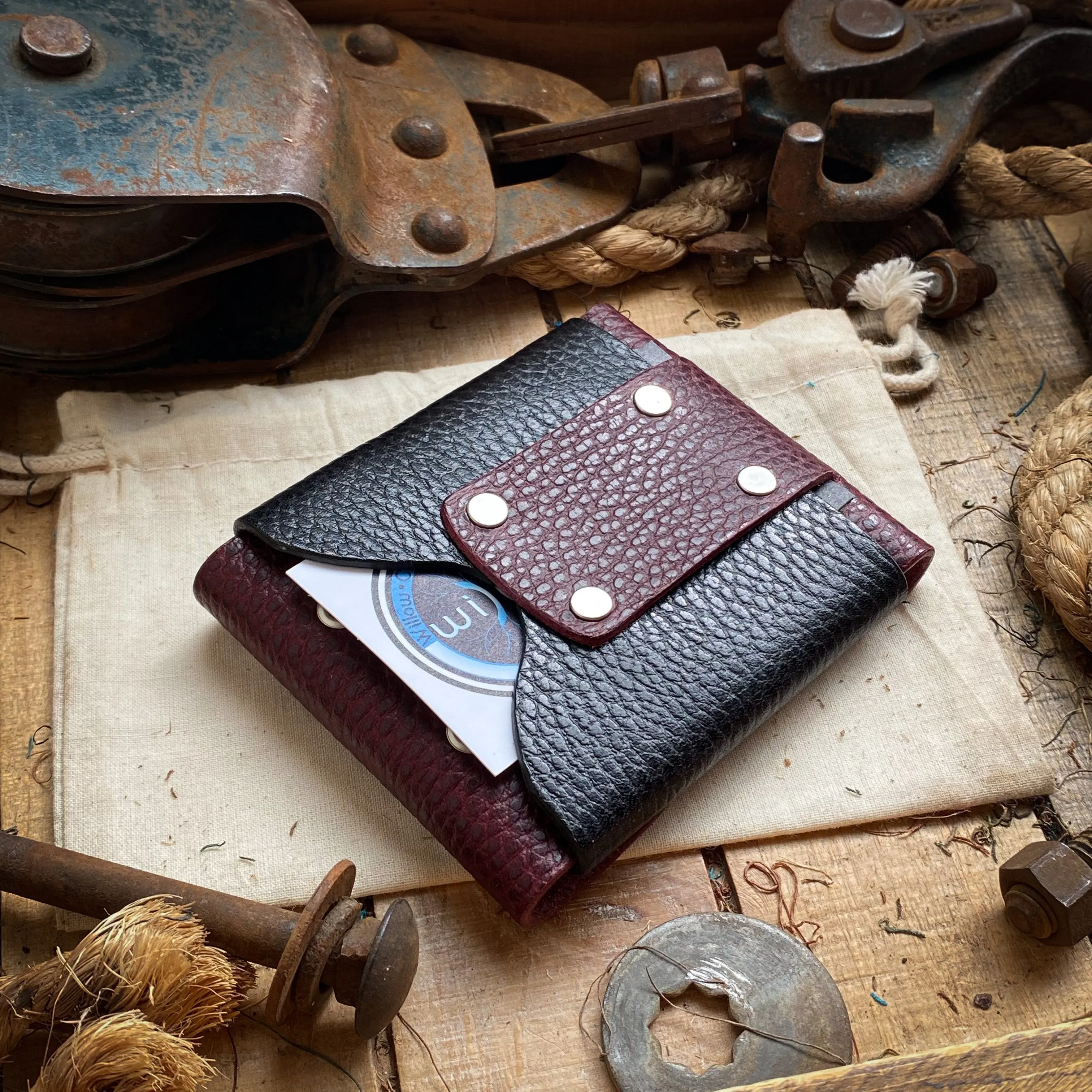 Wide Luxe Minimalist Wallet - Bordeaux Dollaro and Black Dollaro