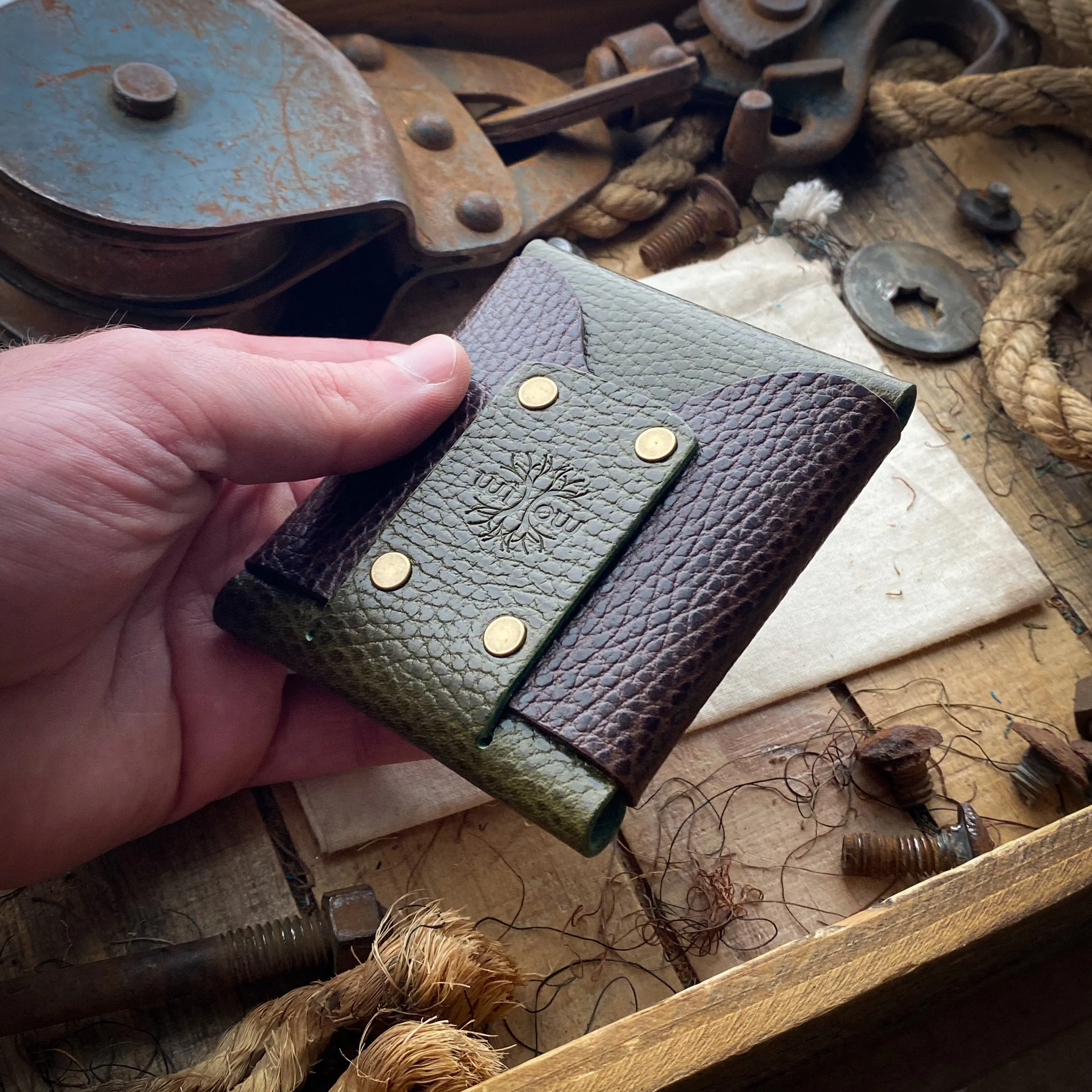 Wide Wask Minimalist Wallet - Olive Dollaro and Brown Dollaro