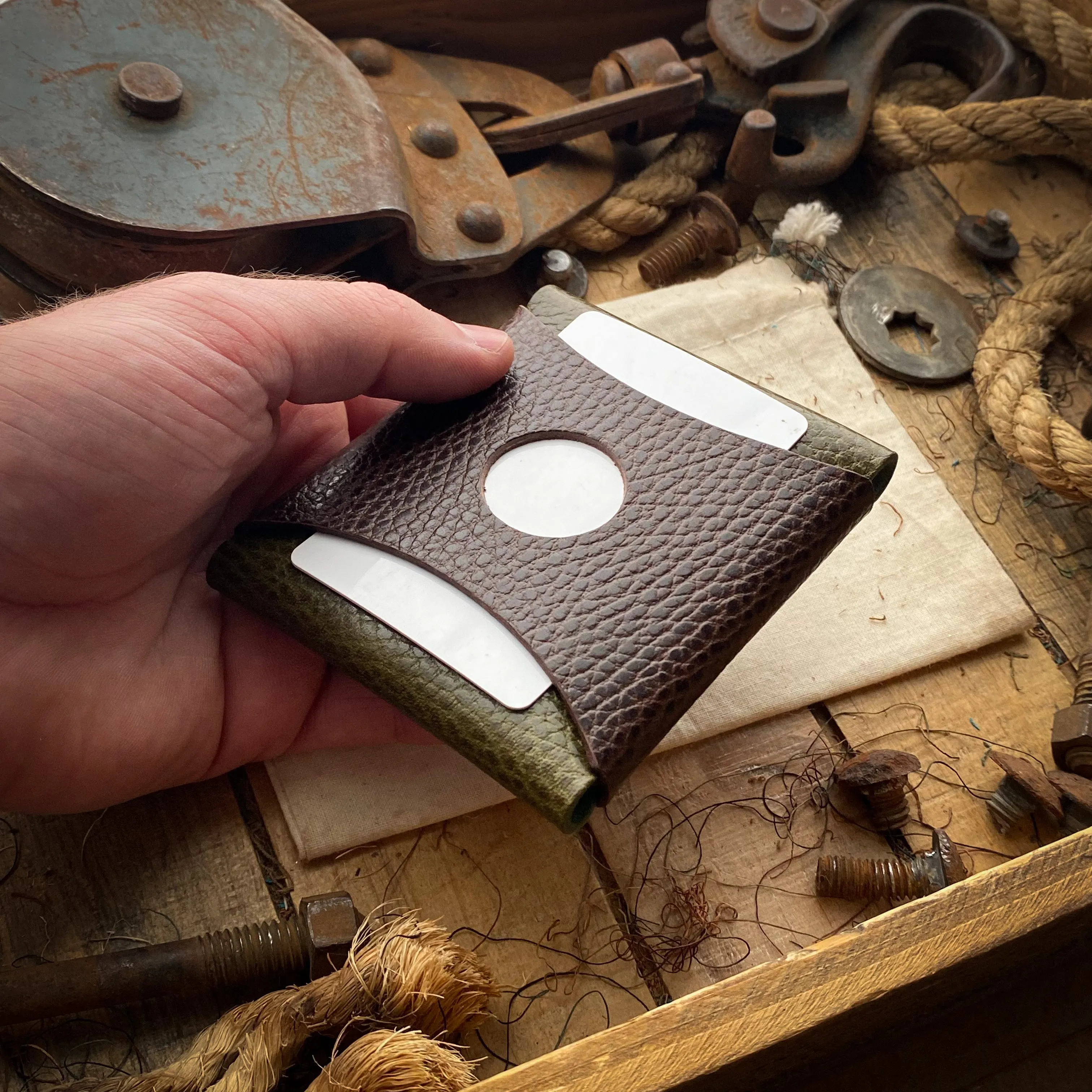 Wide Wask Minimalist Wallet - Olive Dollaro and Brown Dollaro