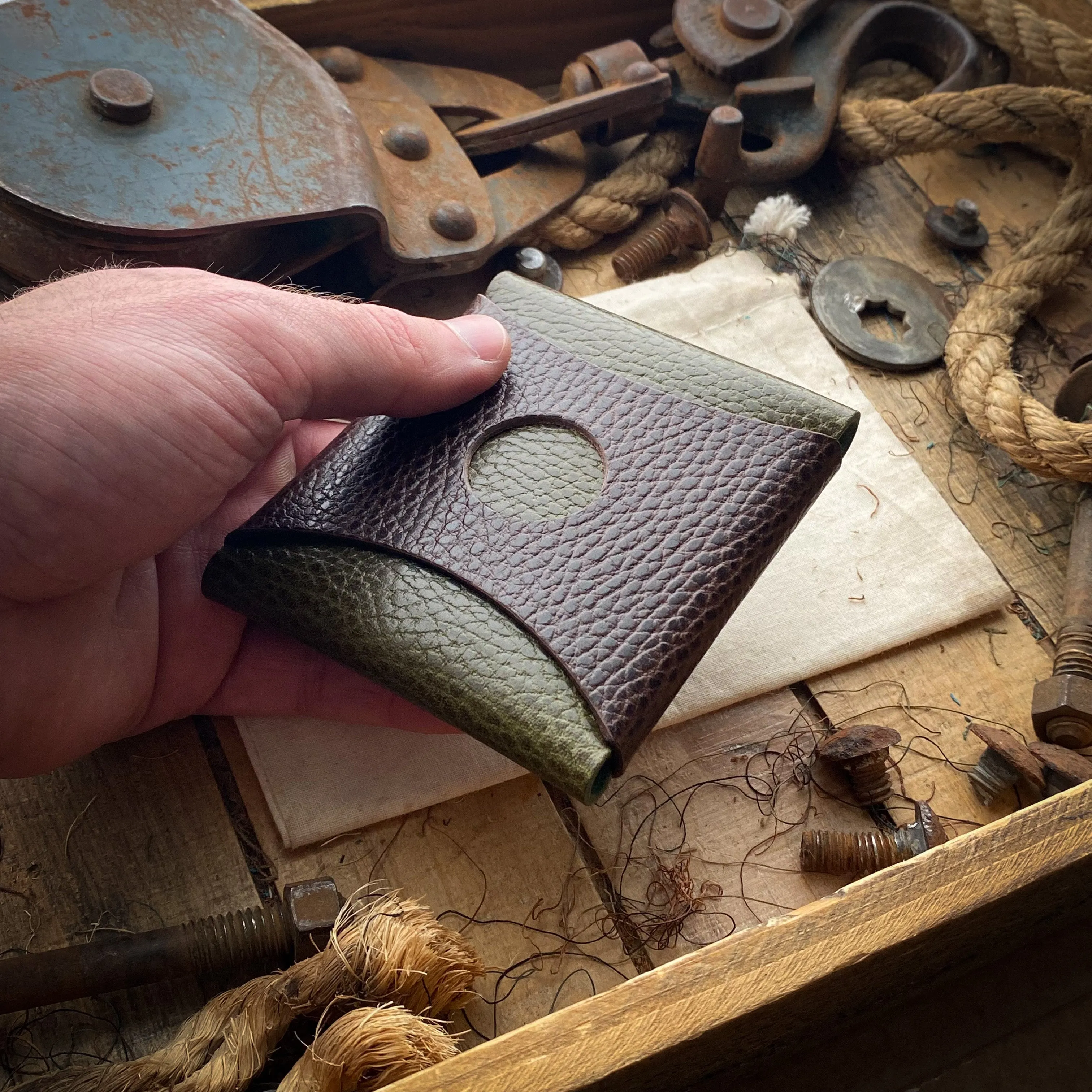 Wide Wask Minimalist Wallet - Olive Dollaro and Brown Dollaro